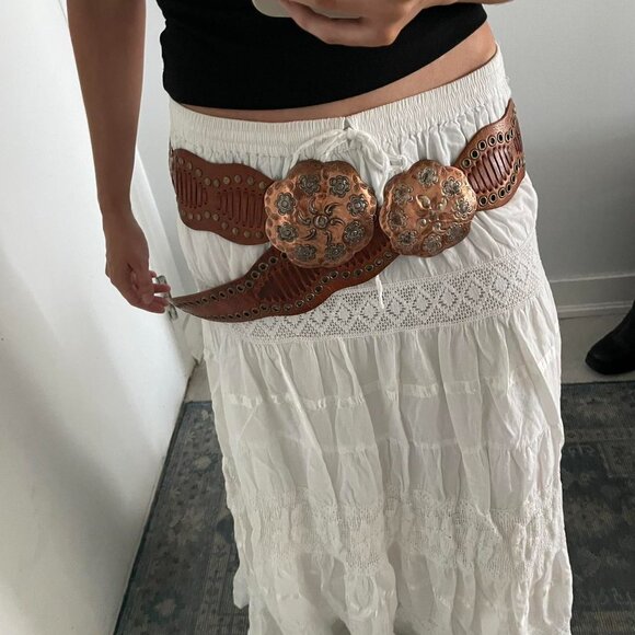 Brown and Bronze Concho Leather Y2K Belt - Picture 5 of 7